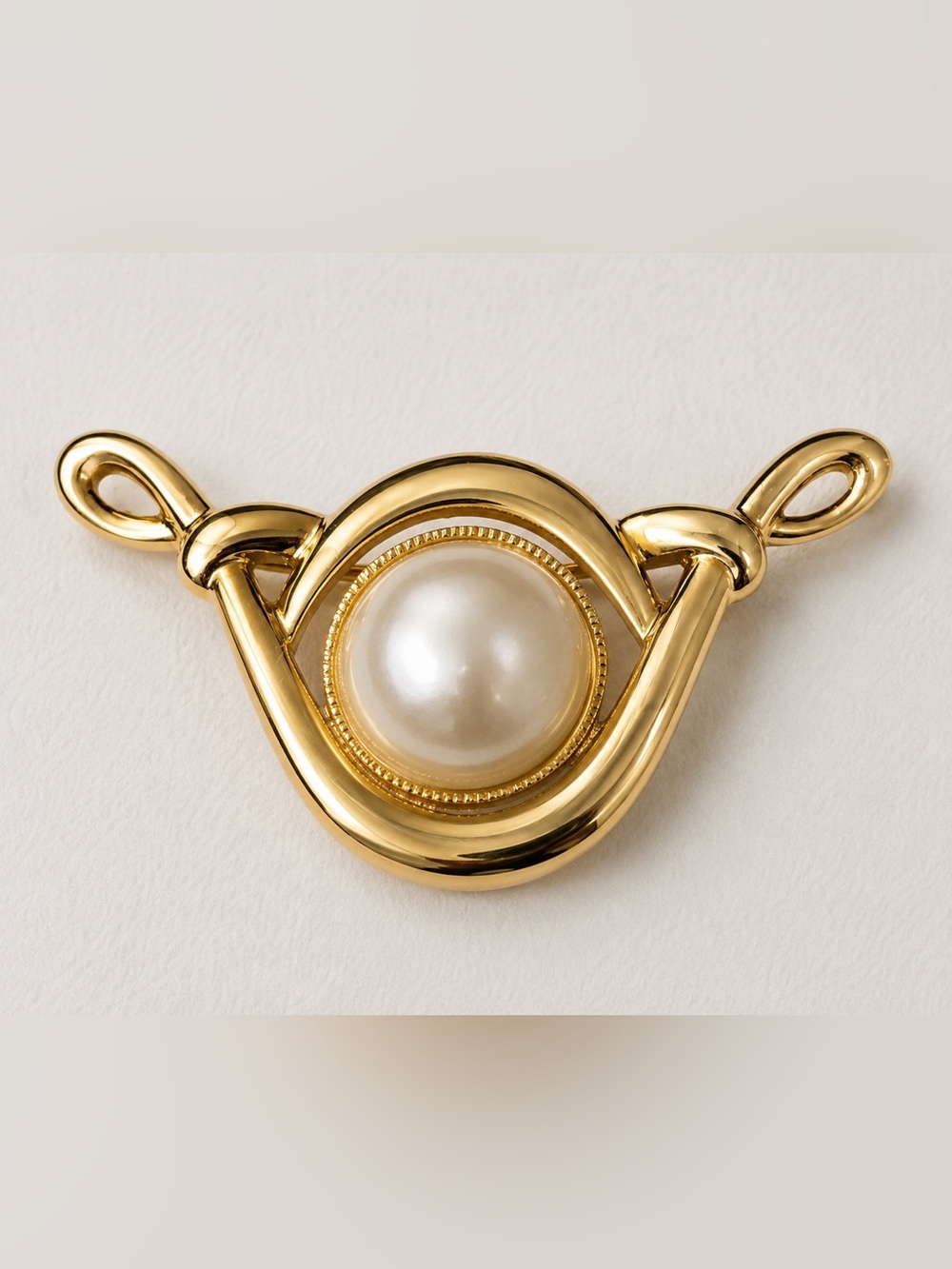 Signed Park Lane Faux Pearl Gold Tone Brooch Vintage Knot Design Pin